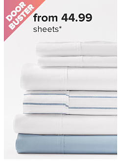 Doorbuster. From 44.99 sheets. Image of folded sheets.