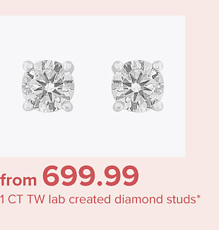 Image of diamond studs. From $699.99 1 carat lab created diamond studs.