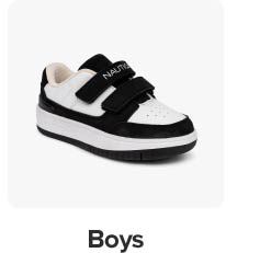 Image of black and white velcro sneakers. Shop boys. 