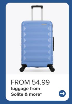 A blue rolling suitcase. From 54.99 luggage from Solite and more.