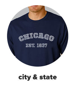 A blue tee with the words Chicago, established 1837 on it. City and state. 