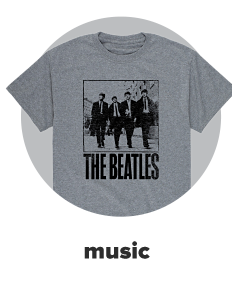 A gray shirt with The Beatles on it. Music.