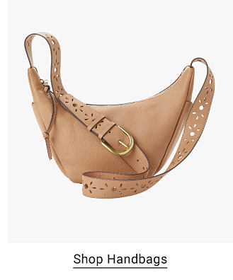 Tan shoulder bag with eyelet strap. Shop Handbags