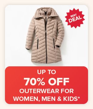 Image of a light brown puffer jacket. Up to 70% off outerwear for women, men and kids.
