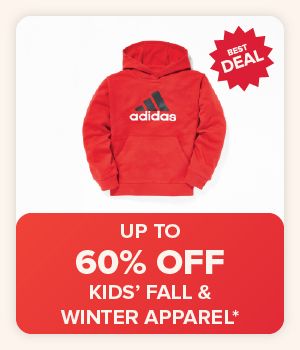 Image of a red Adidas hoodie. Up to 60% off kids' fall and winter apparel.