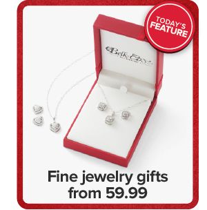 Image of a diamond necklace and earrings. Fine jewelry gifts from $59.99.