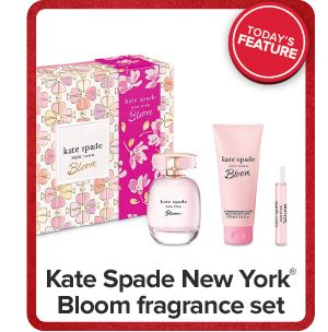 Image of a fragrance set. Kate Spade New York Bloom fragrance set.