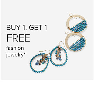 Buy one, get one free fashion jewelry. Image of earrings. 