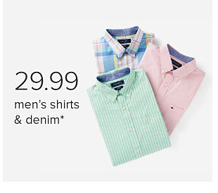 29.99 men's shirts and denim. Image of men's shirts in various colors and patterns. 
