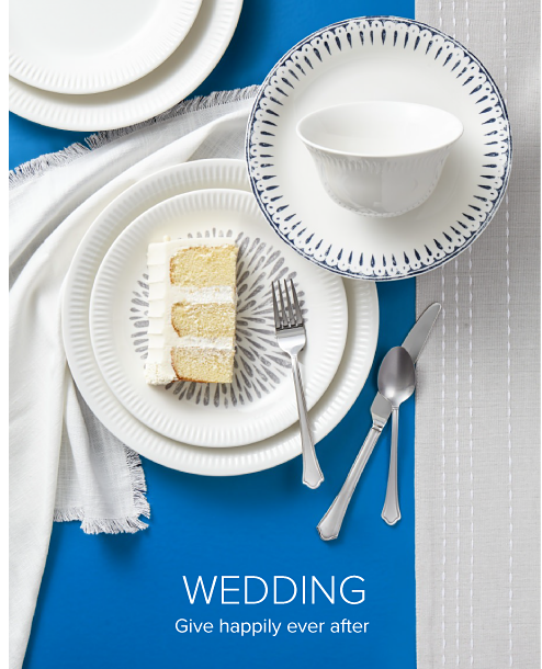 Assortments of plates and bowls. Wedding. Give happily ever after. 
