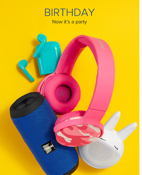 Assortment of technology accessories. Birthday. Now it's a party. 