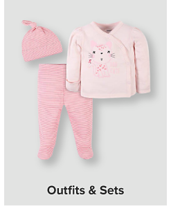 Pink baby shirt, pants and hat. Outfits and sets. 