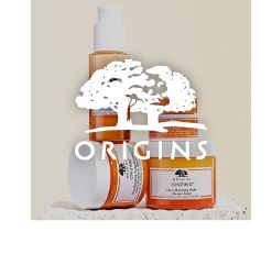 An image of skincare products. Shop Origins.