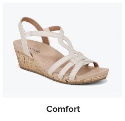 An image of a wedge sandal. Shop comfort.