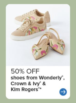 50% off shoes from Wonderly, Crown and Ivy, Sugar and more.