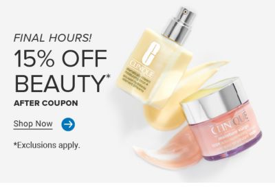 A collection of beauty products from Clinique. Today only! 15% off beauty after coupon. Shop now. Exclusions apply.