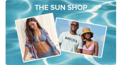 The sun shop. Image of models in swimwear.