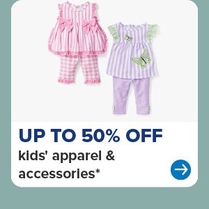 Two girls sets in pink and purple. Up to 50% off kids' apparel and accessories.