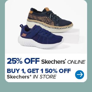 Two styles of Skechers shoes. 30% off Skechers for women, men and kids.