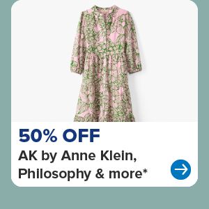 A green and pink dress. 50% off AK by Anne Klein, Philosophy and more.