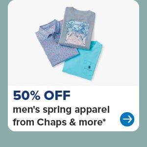 Men's tees. 50% off men's spring apparel from Chaps and more.