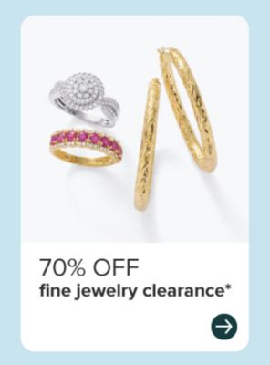 70% off fine jewelry clearance. Diamond ring, ruby ring, and gold bracelets. 