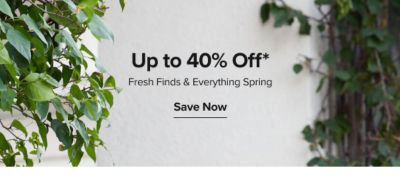Up to 40% off. Fresh finds and everything spring. Save now. Woman in a blue top.