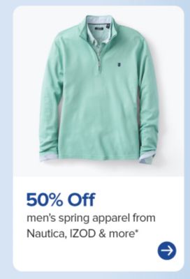 50% off mens spring apparel from Natica, IZOD and more. Shop now. A mint green quarter zip sweater.