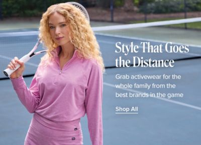 Style that goes the distance. Grab activewear for the whole family from the best brands in the game. Shop all. A woman in a pink tennis outfit.