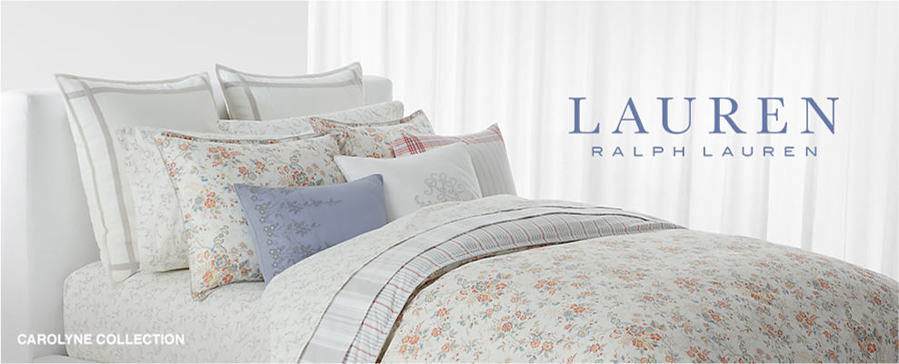 A white and blue floral bedding set. Lauren Ralph Lauren. Carolyne Collection.