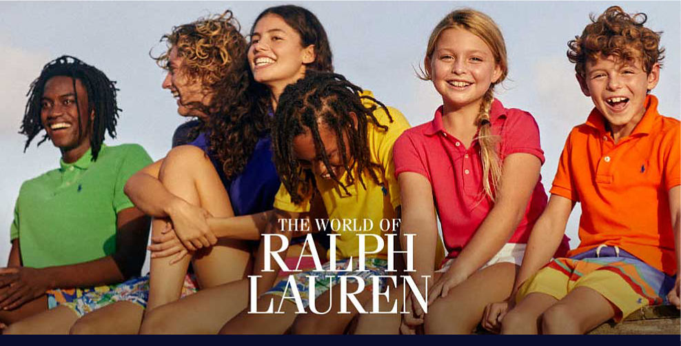 A group of people dressed in Ralph Lauren polos in various shades. The world of Ralph Lauren. 
