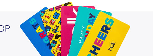 An image of Belk gift cards in bright colors. For the one who loves to shop.