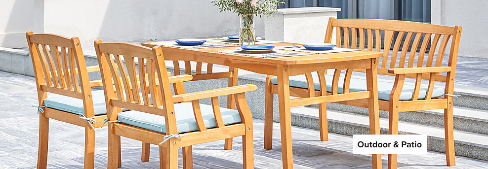 An image of a table and chairs. Shop outdoor and patio.