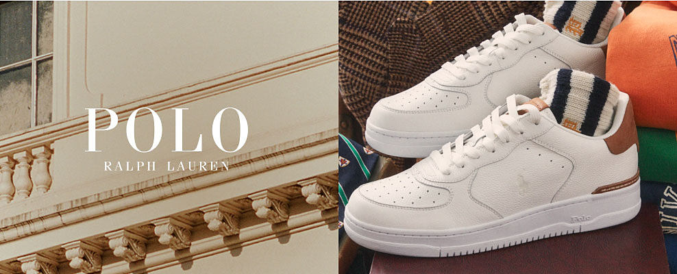 A pair of white Polo Ralph Lauren shoes. Polo Ralph Lauren.