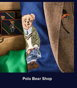A sweater with a bear wearing Polo apparel. Shop Polo Bear Shop.