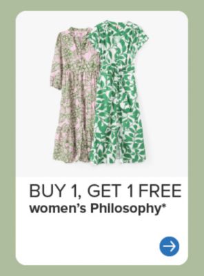 Image of 2 green dresses. Buy 1, get 1 free women's Philosophy.