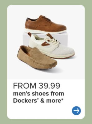 Image of 3 shoes in different colors and styles. From $39.99 men's shoes from Dockers and more.