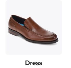 A brown dress shoe. Shop dress. 