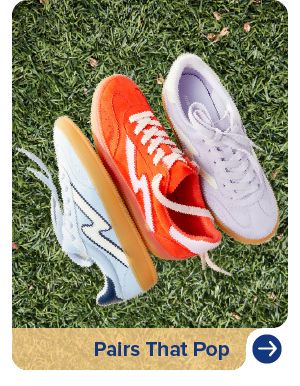 An image of three colorful sneakers. Pairs that pop.