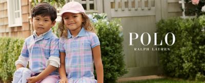 A boy and girl in blue and pink plaid clothes. Polo Ralph Lauren.