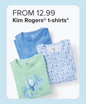 From 12.99 Kim Rogers t-shirts. Blue and mint t-shirts with floral print. 