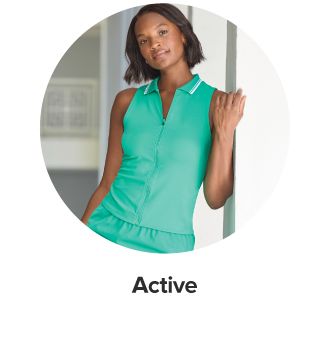 An image of a woman wearing activewear. Active.