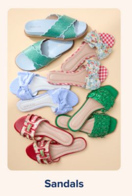 Shop sandals. Various pairs of sandals.