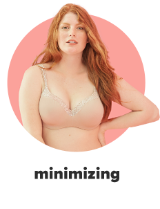  A woman in a beige bra with white accents. Minimizing.