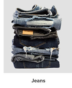 A stack of jeans. Jeans. 