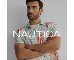 A man in a tropical Nautica shirt. Shop Nautica.
