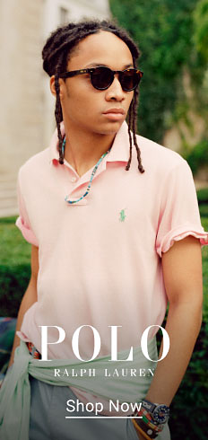Polo Ralph Lauren. Shop now. Image of a man in a pink polo shirt.