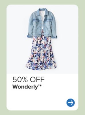 A woman's dress with a denim jacket. 50% off Wonderly.