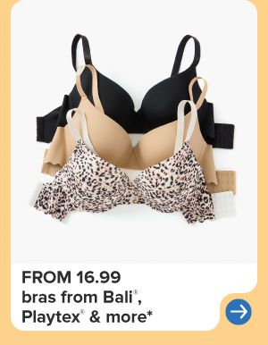 Black, tan and leopard print bras. From 14.99 bras from Bali, Playtex and more.
