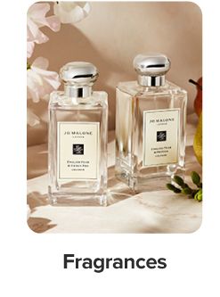 Shop fragrances. Two fragrance bottles.